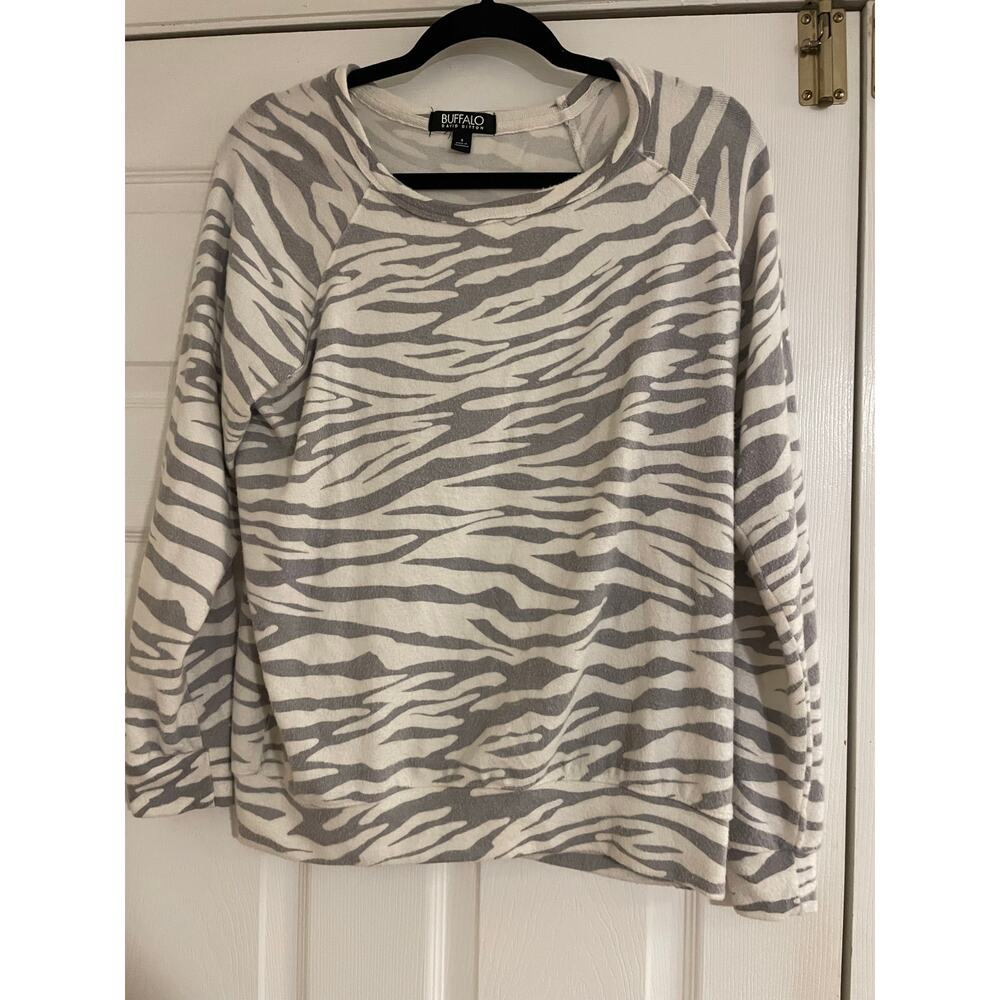 Buffalo David Bitton white and gray animal print Y2K sweater size small